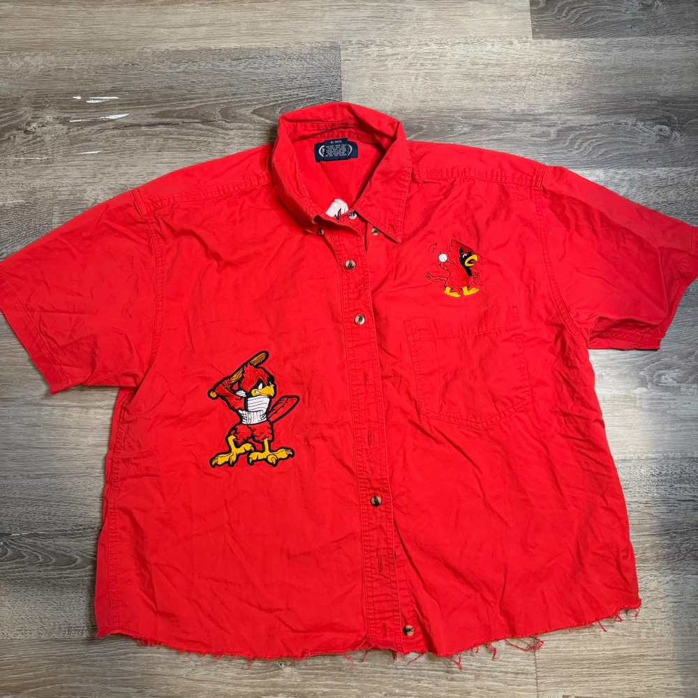 Vintage Rivers End Co Louisville  Cardinal Embroidered Raw Hem Button Down Large